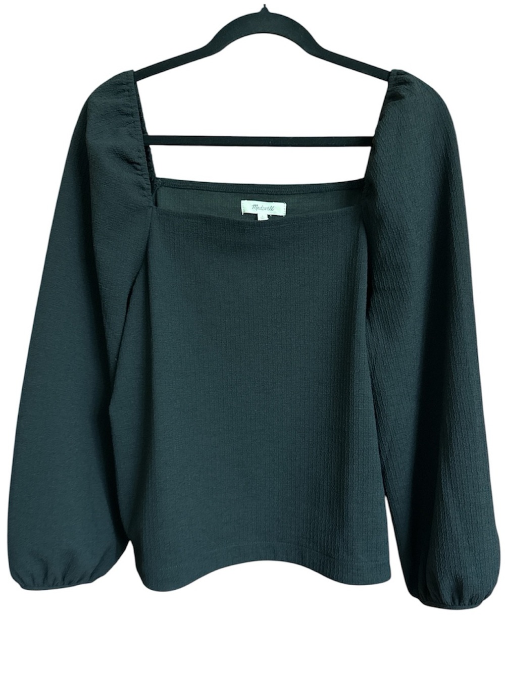 Madewell Crepe Square Neck Puff Sleeve Top Black Romantic Large NWT